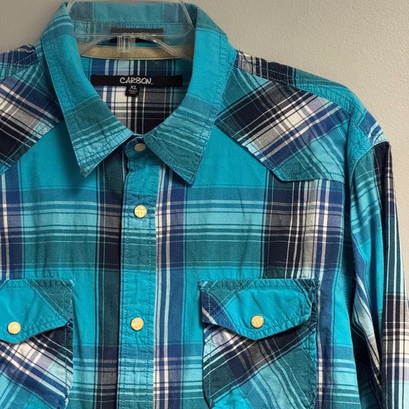 Carbon2Cobalt Button Up Shirt Mens XL Plaid Slim Fit Long Sleeve Pearl Snaps - Picture 8 of 15